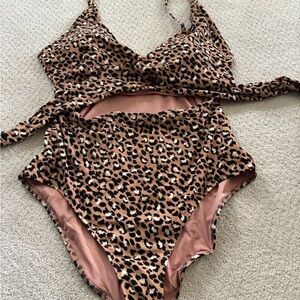 Aerie Tan and Leopard One-Piece Swimsuit